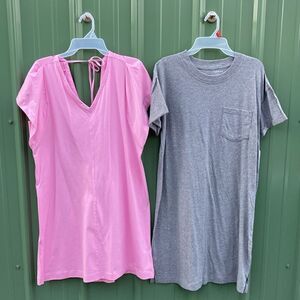 Women's V-Neck with Flounce Sleeves & T-Shirt Dress 2-Pack Size M
